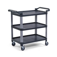 Plastik Servis Arabası 3 Katlı Açık, Antrasit Gri