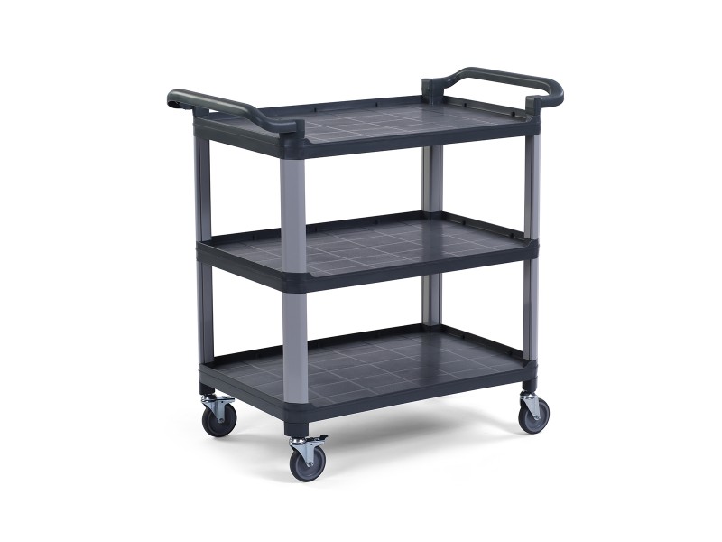 Plastik Servis Arabası 3 Katlı Açık, Antrasit Gri