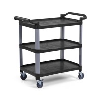 Plastik Servis Arabası 3 Katlı Açık, Siyah