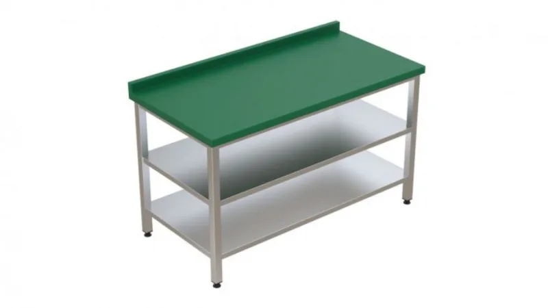 Polietilen Tablalı Paslanmaz Çalışma Tezgahı Taban  Raflı Ara Raflı Açık 180x70x85