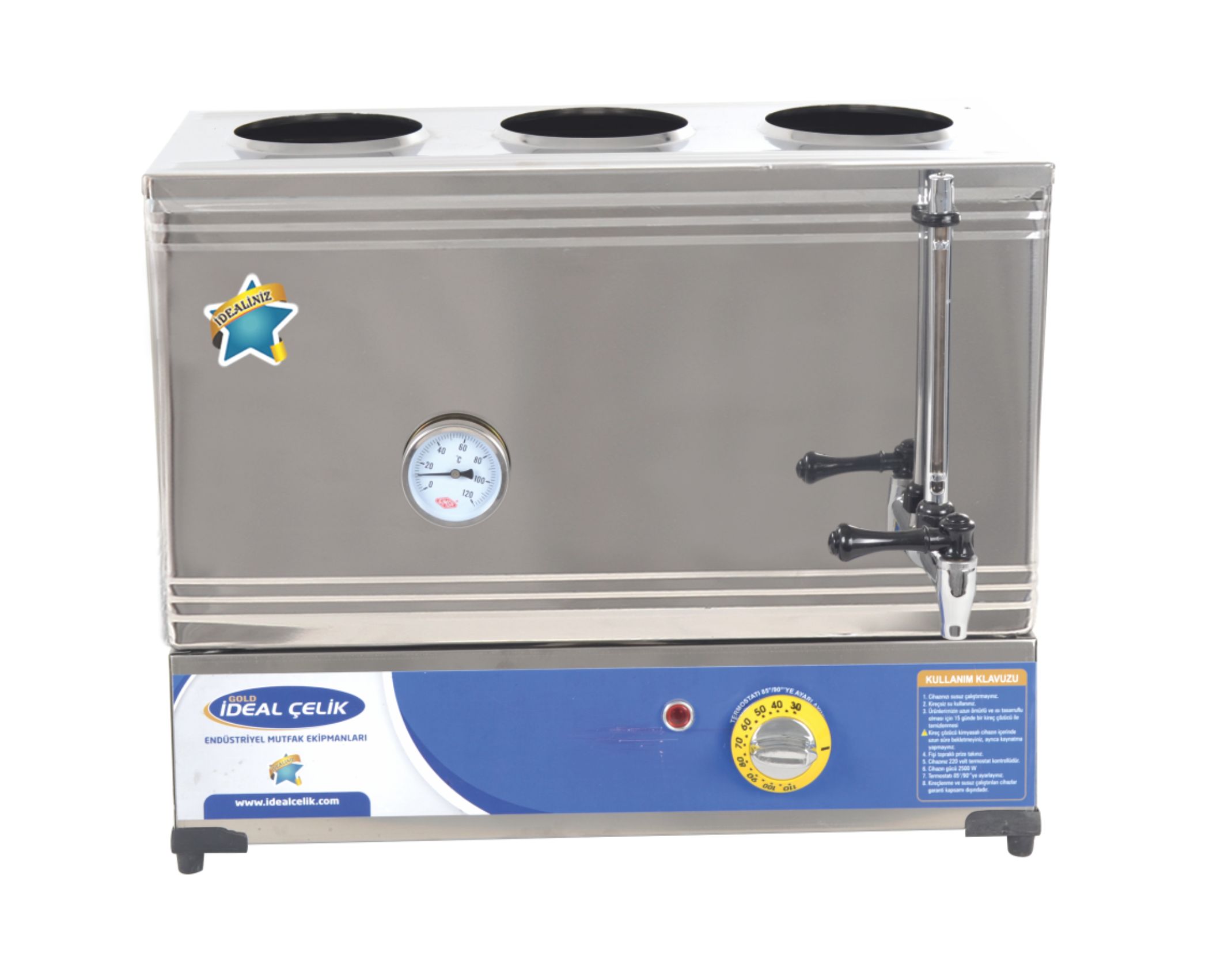 İdeal Çelik Üç Demlikli Kaynaklı Elektrikli Çay Ocağı Pleytsiz
