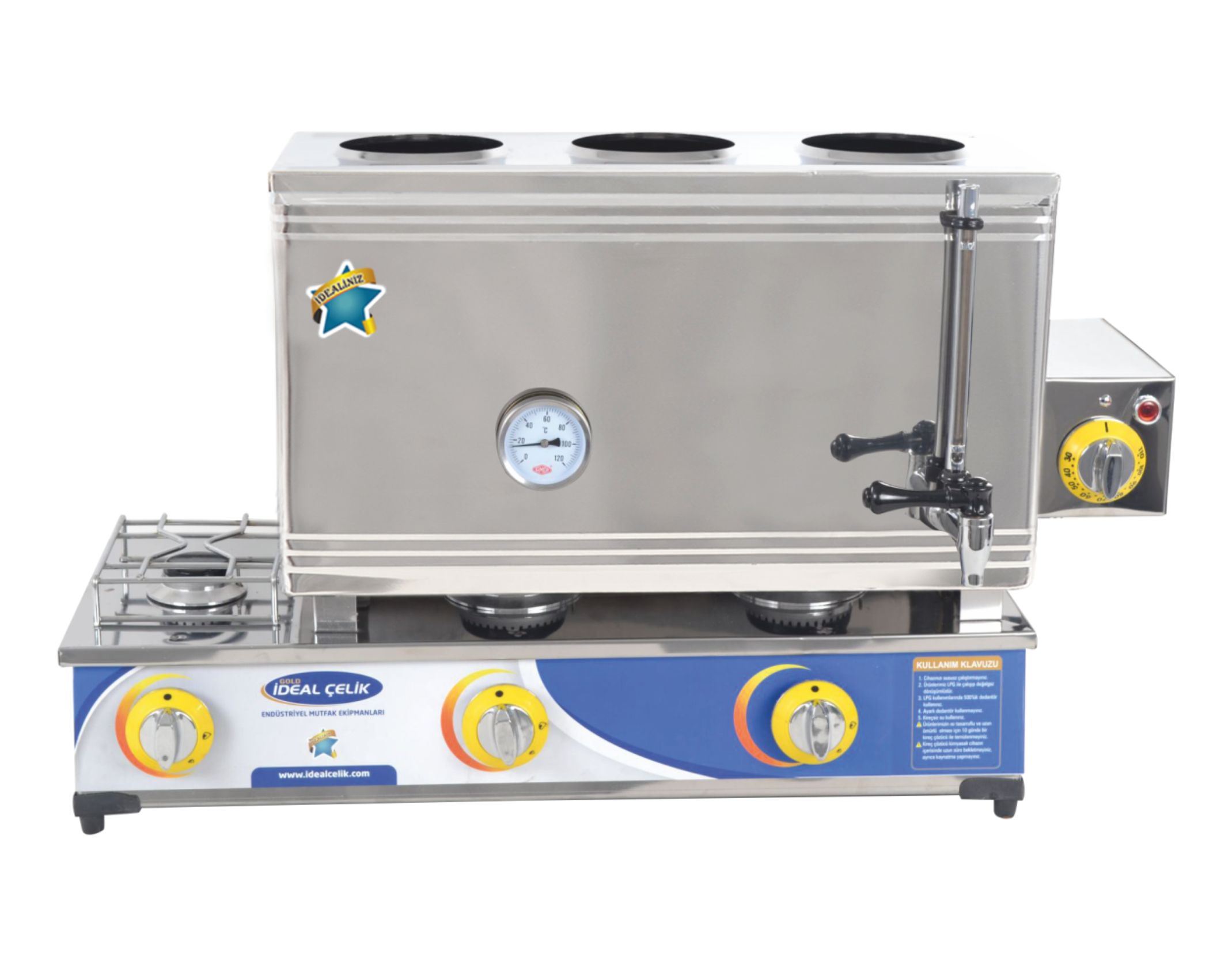 İdeal Çelik Üç Demlikli Kaynaklı Elektrikli - Gazlı Çay Ocağı 