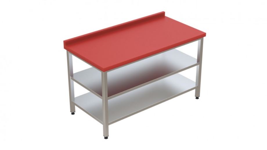 Polietilen Tablalı Paslanmaz Çalışma Tezgahı Taban  Raflı Ara Raflı Açık 120x60x85