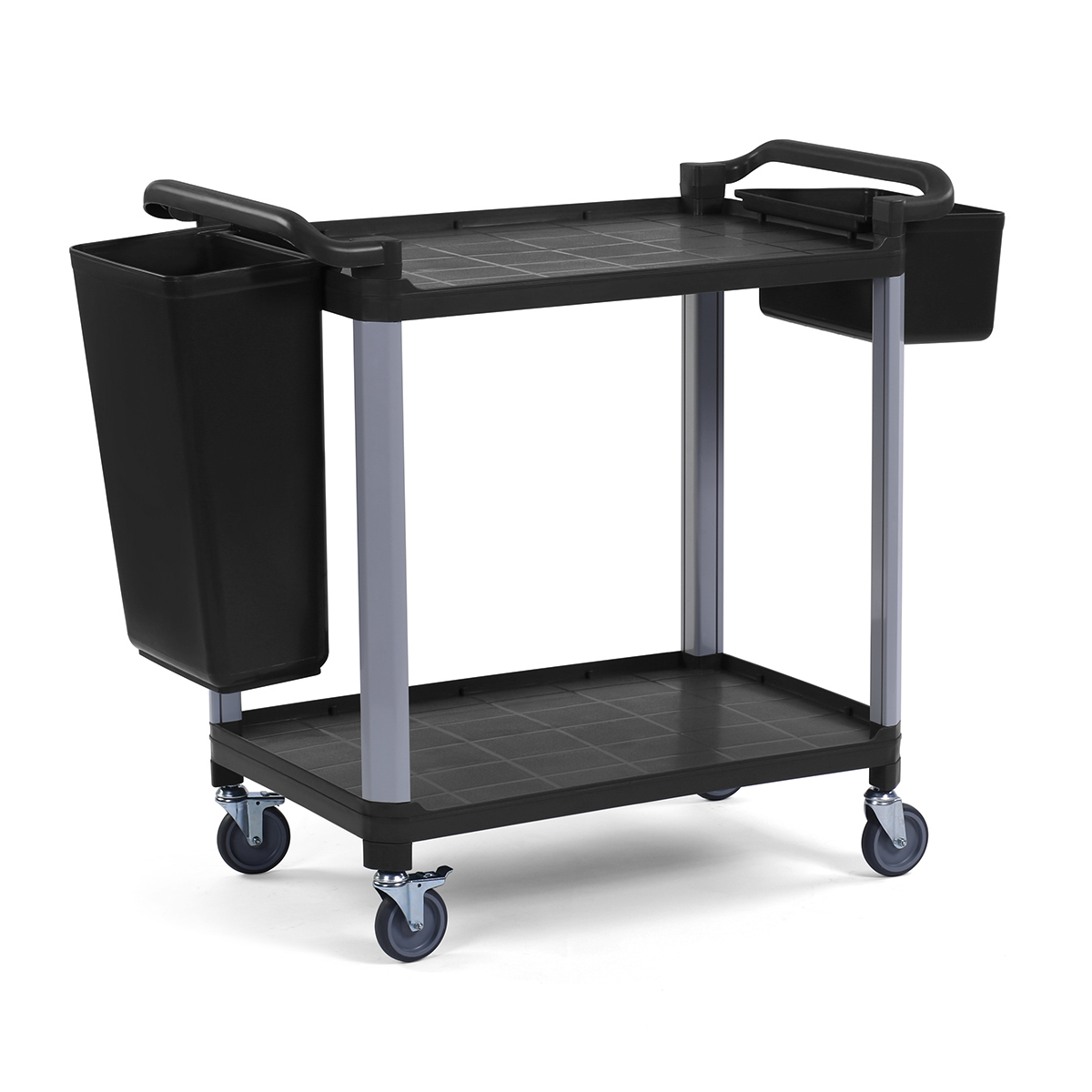Plastik Aksesuarlı Servis Arabası 2 Katlı Açık, Siyah