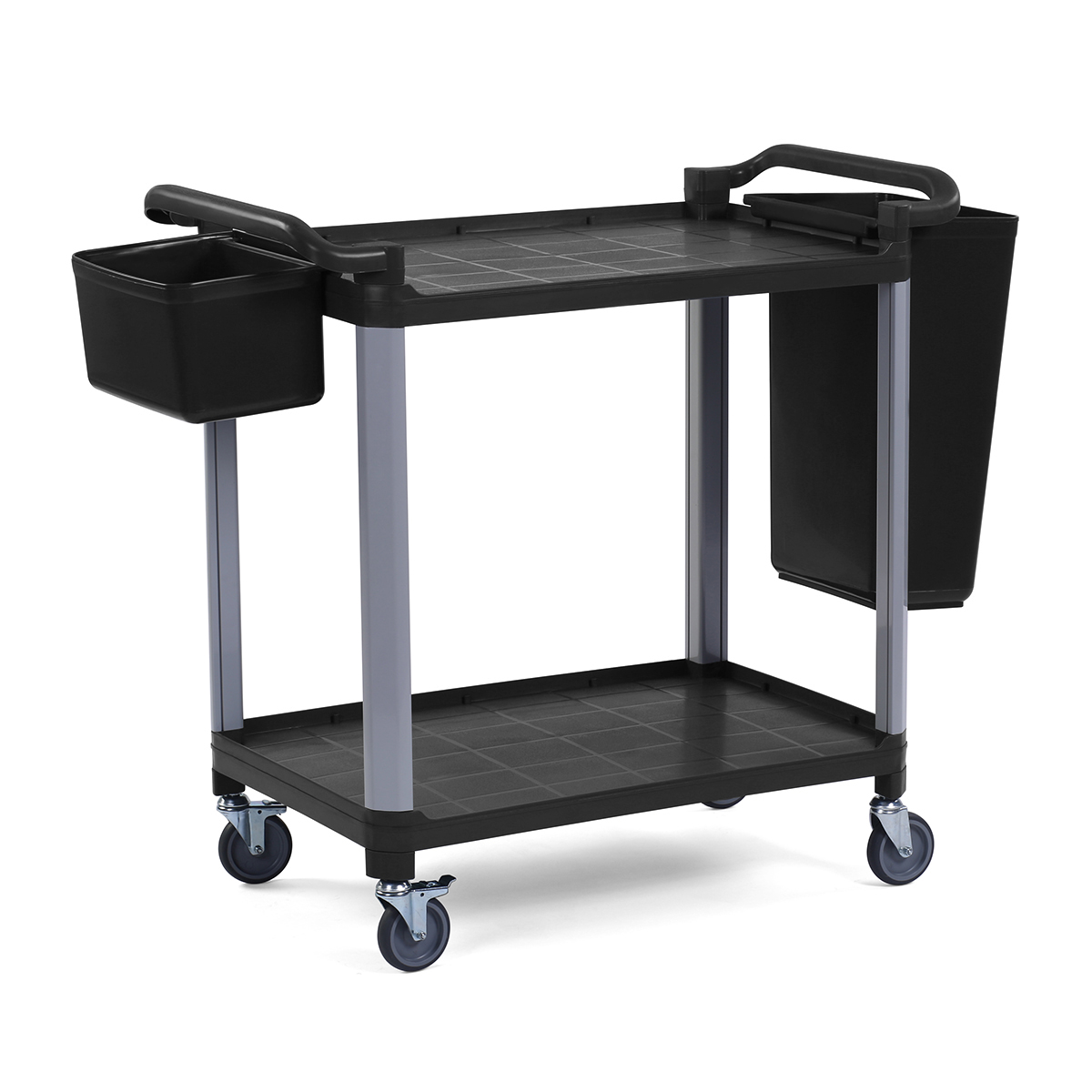 Plastik Aksesuarlı Servis Arabası 2 Katlı Açık, Siyah